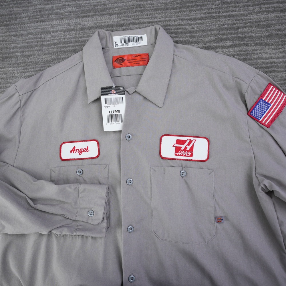 Dickies Work Shirt Men XL Gray Haas Automation Angel Mechanic Long Sleeve New